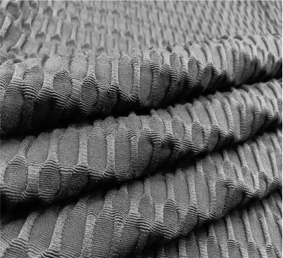 FJ-ZSRY    環保再生滌綸單面提花泡泡布   RPET  蜜桃瑜伽褲針織布料  成分：T88%  SP12%  幅寬：150CM  克重：300g/㎡  紗支：100D+40D 正面照